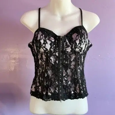 Miyao Black Lace Bustier with Front Hook and Eye Closure Lingerie Top Size L