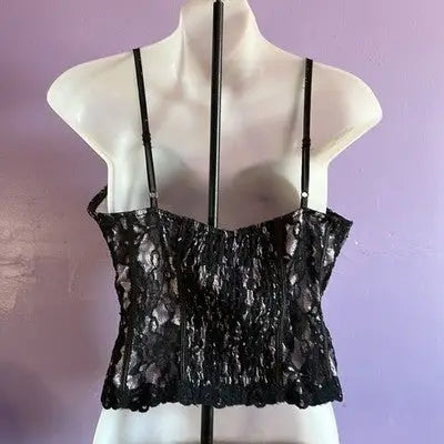 Miyao Black Lace Camisole with Adjustable Spaghetti Straps Lingerie Top Size L