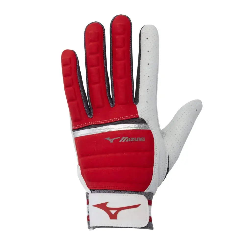 Red and white Mizuno B-130 batting glove for adults in XX-Large size