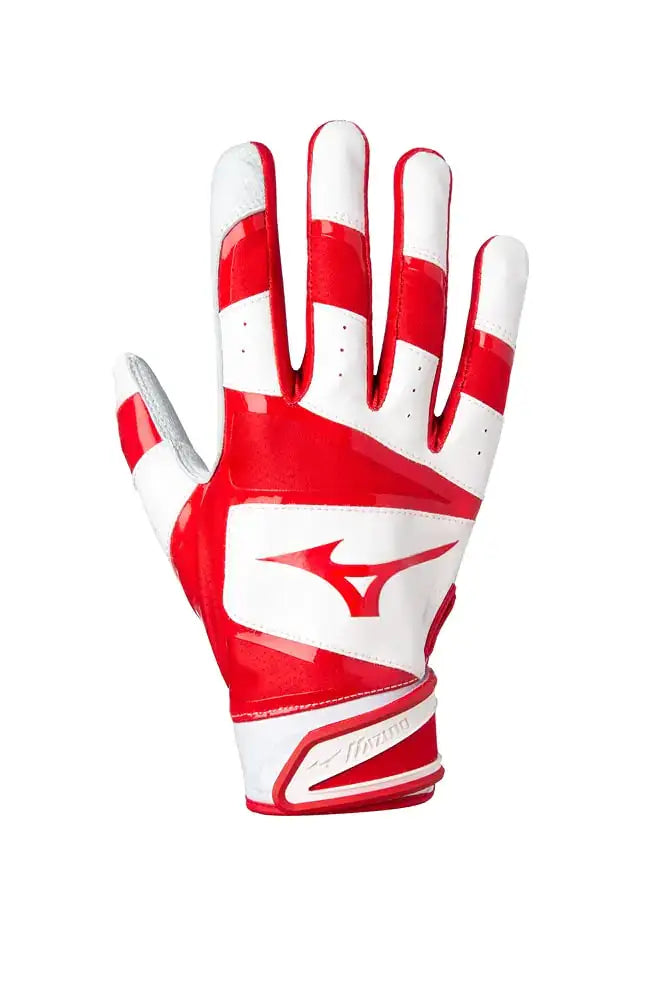 Red and white Mizuno B-303 Adult Batting Glove for baseball in X-Large size