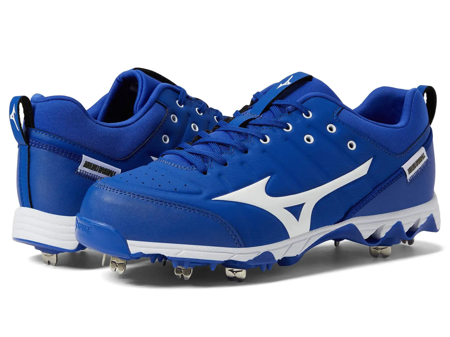 Blue and white Mizuno Mens 9-Spike Ambition 2 Baseball Shoe Royal-White 15