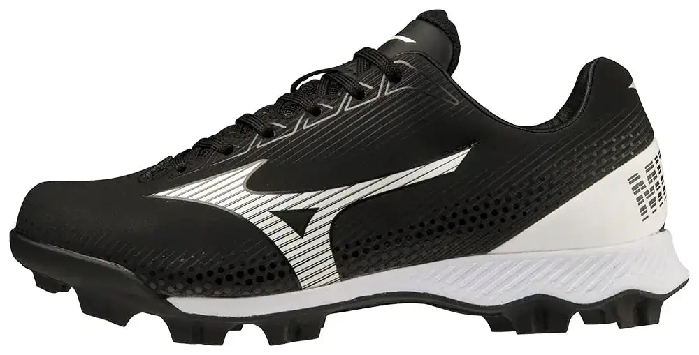 Black and white Mizuno Wave Lightrevo JR Baseball Shoe for optimal performance