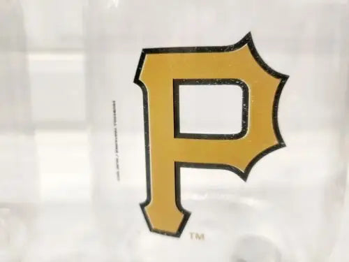 Gold letter P with black outline on Vintage Pittsburgh Pirates Plastic Jar Container