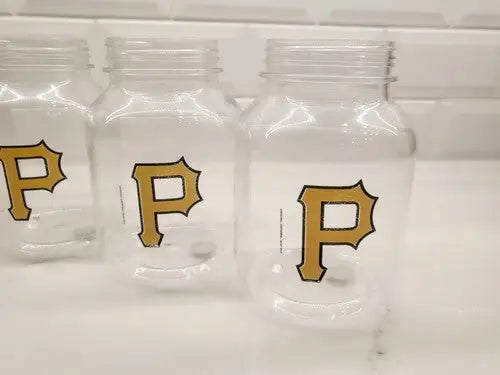 Clear plastic jars featuring a gold P logo from Vintage Pittsburgh Pirates set