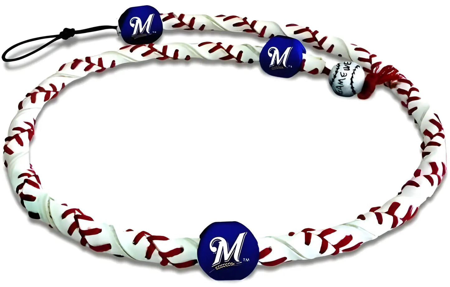 Baseball-themed Classic Frozen Rope Necklace with blue M logo beads and stitching pattern