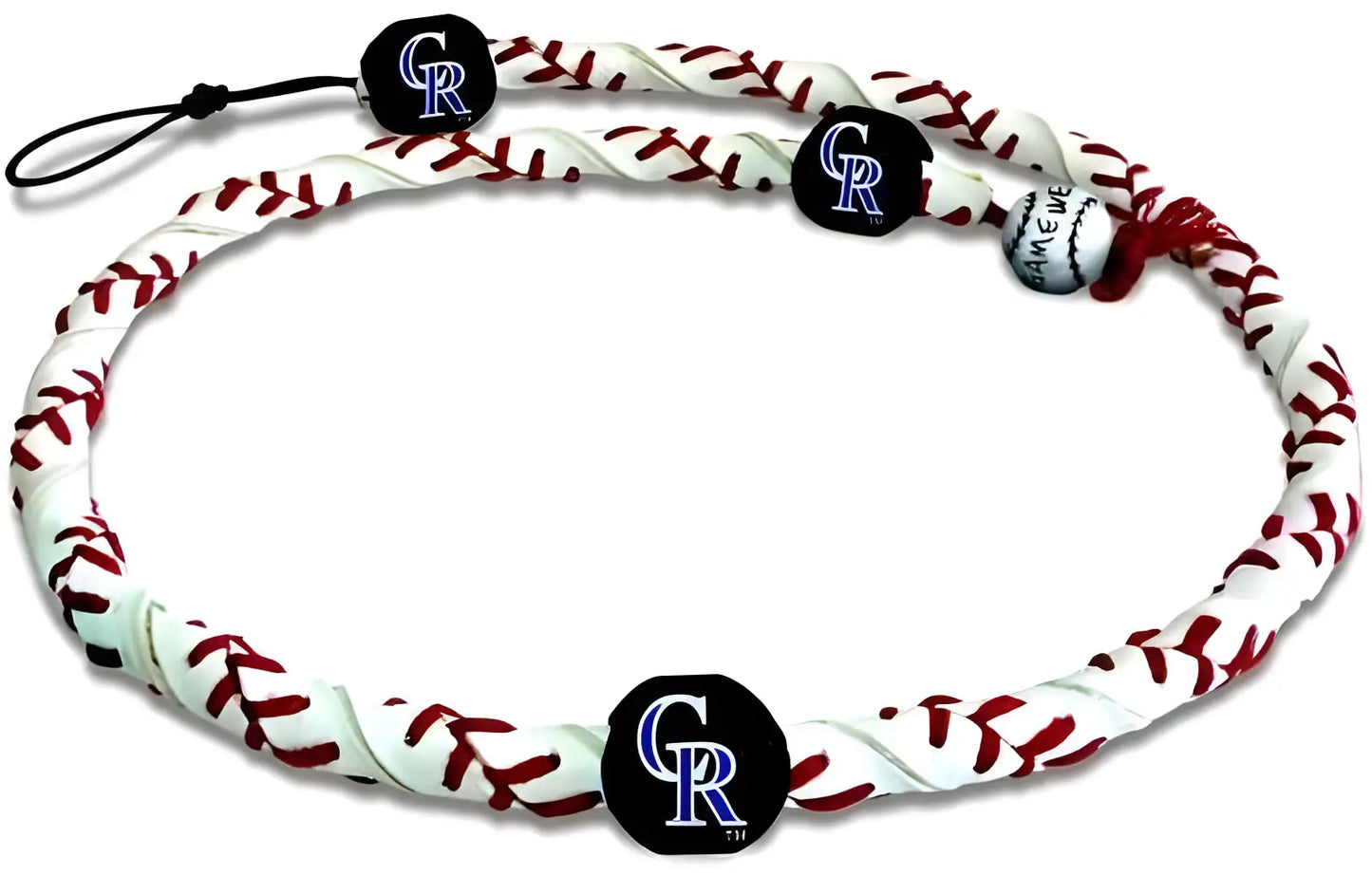 Baseball-themed classic frozen rope necklace with Colorado Rockies logos and stitching pattern