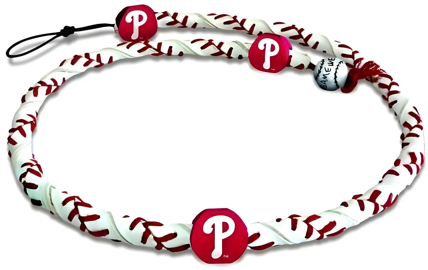 Baseball-themed Classic Frozen Rope Necklace with Philadelphia Phillies logos on leather
