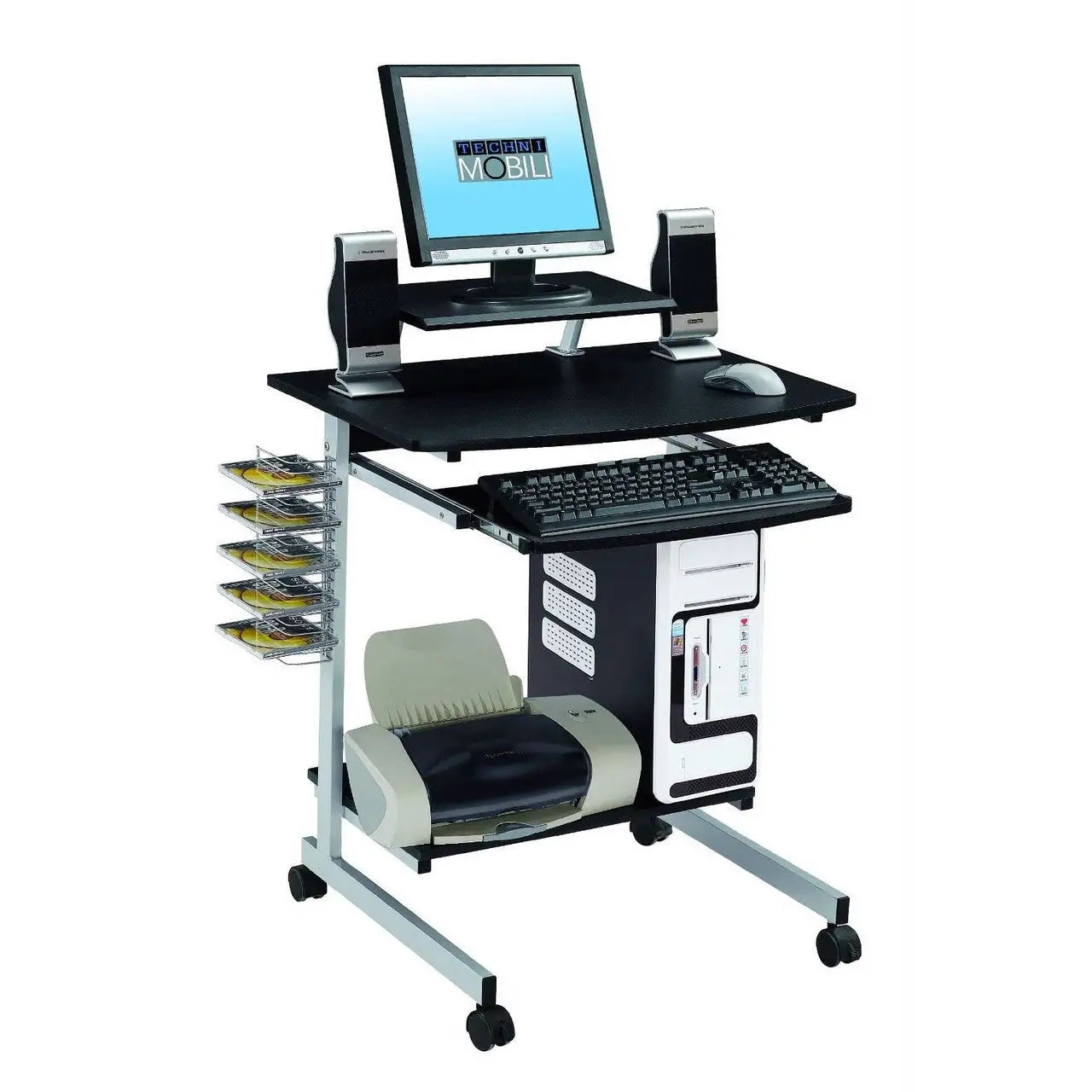Mobile Compact Computer Cart Desk with Keyboard Tray - Computer Desks