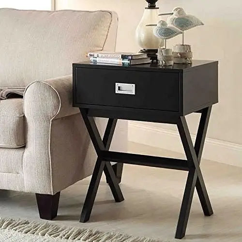 Modern 1-Drawer Bedside Table Nightstand End Table in Black Wood Finish - Nightstand