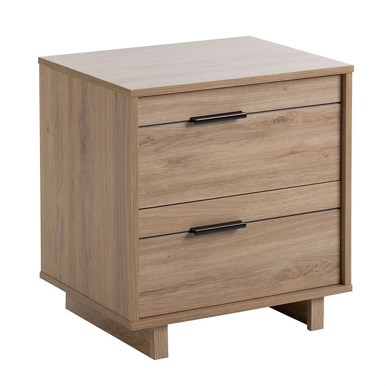 Modern 2-Drawer End Table Nightstand in Light Oak Wood Finish - Nightstand