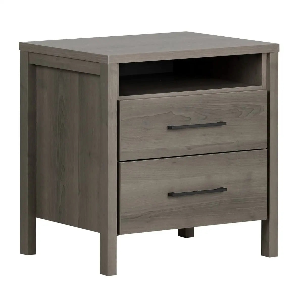 Modern Grey 2 Drawer Nightstand Cubby Storage Shelf - Nightstand