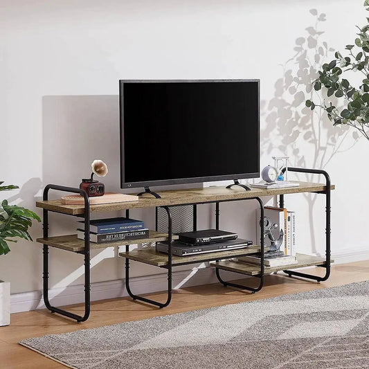 Modern Grey Wood Black Metal Entertainment Center TV Stand for TV up to 75-inch - TV Stands and Entertainment Centers