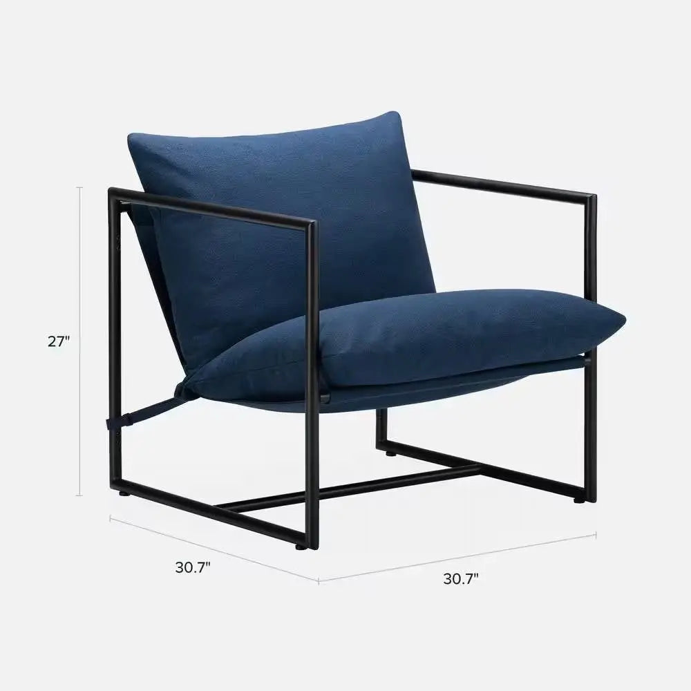 Modern Navy Blue Upholstered Accent Chair with Metal Frame - Living Room > Accent Chairs
