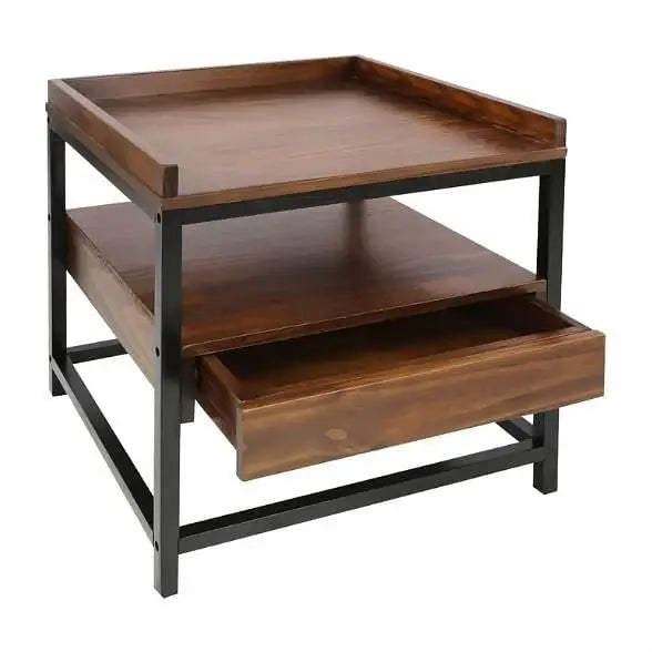 Modern Solid Wood 1-Drawer End Table Nightstand in Mocha Brown and Black Finish - Nightstand