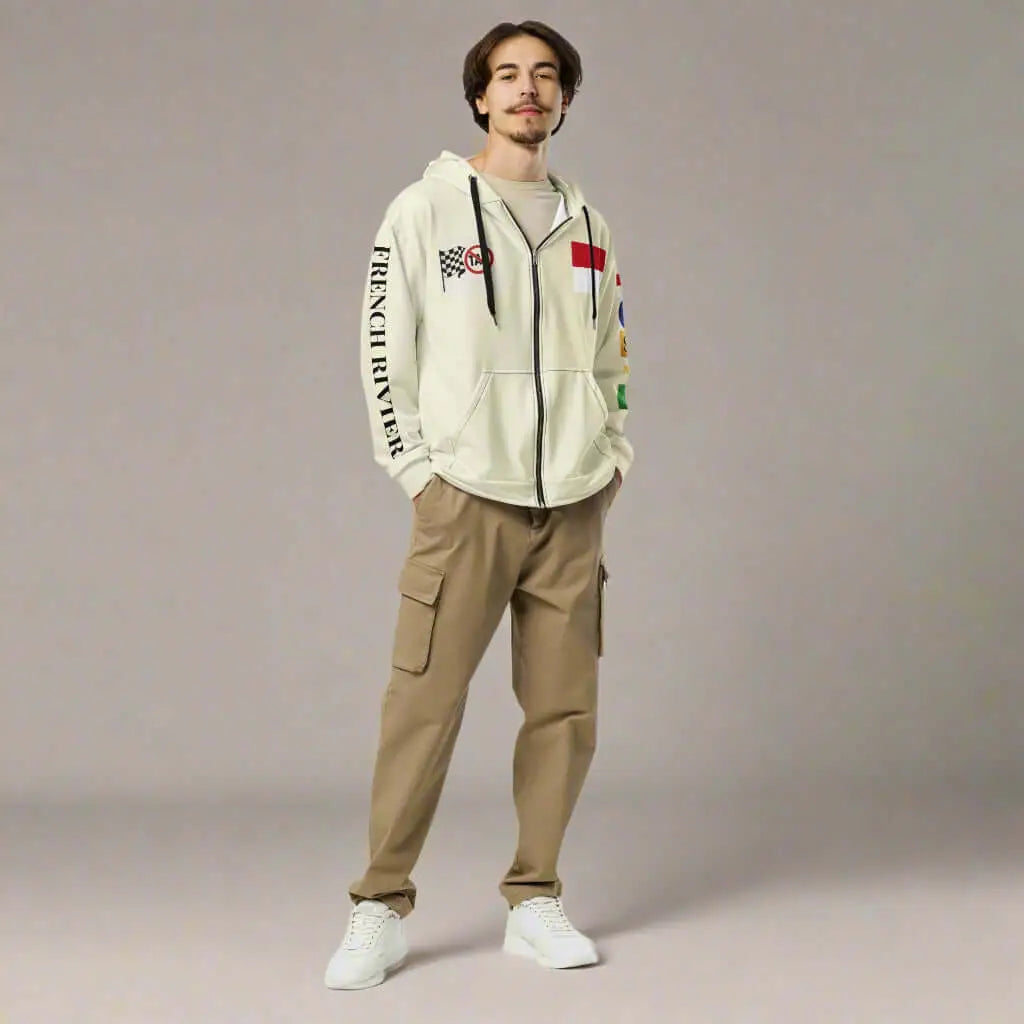 Men’s beige cargo pants from the MONACO Hoodie French Riviera Monaco flag edition