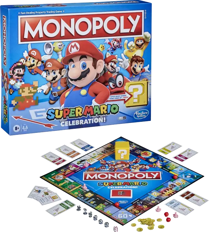 Super Mario Monopoly game from Monopoly Super Mario Celebration featuring colorful Mario-themed gameplay