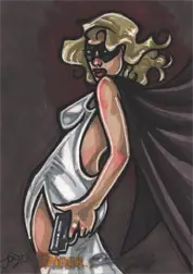 Stylized painting of a pregnant woman by Amber Shelton on a trading card