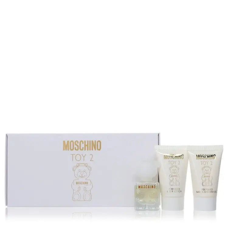 Moschino Toy 2 fragrance gift set with mini EDP spray, body lotion, and shower gel