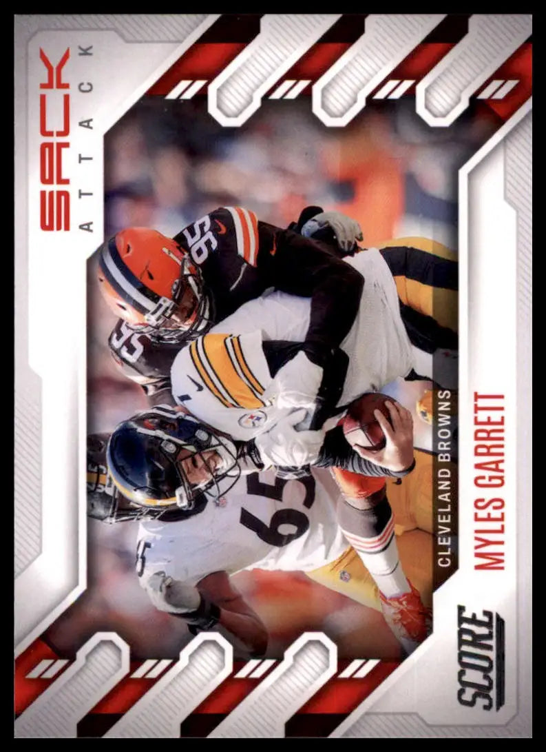 Myles Garrett football card from 2022 Score Sack Attack series featuring Cleveland Browns player