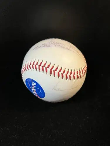 Autographed NASA astronaut baseball featuring Foreman, Collins, Leestma, and Massimino
