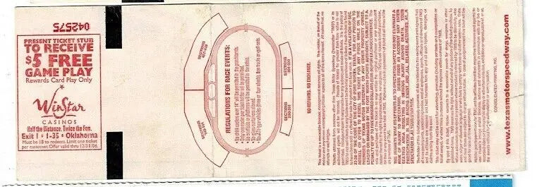 Ticket stub for NASCAR Nextel Cup Series RadioShack 500 at Texas Motor Speedway