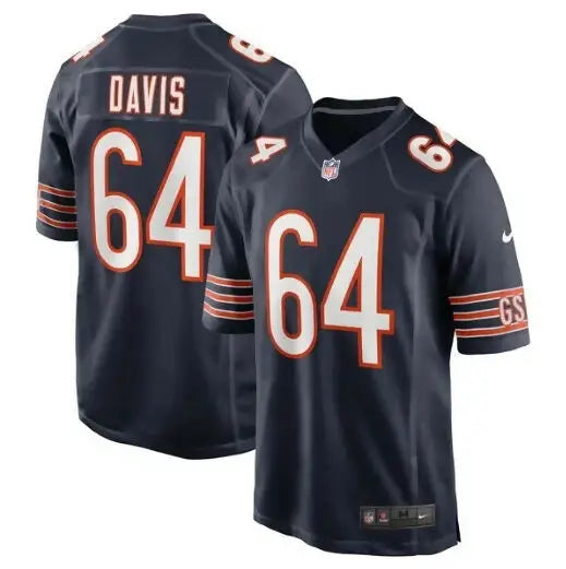Dark blue Nate Davis Chicago Bears Nike Game Jersey with orange and white trim