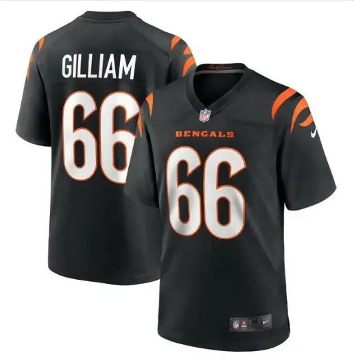 Black Cincinnati Bengals Nate Gilliam Nike Game Player Jersey with number 66 and Gilliam on back