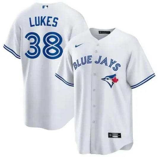 White Toronto Blue Jays Nike Home Replica Jersey with blue lettering and trim