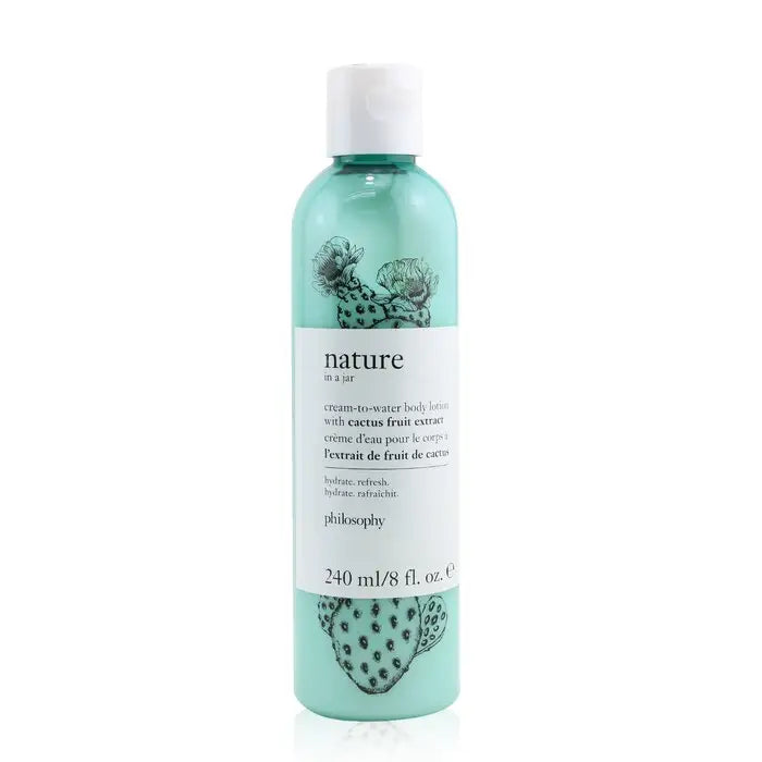 Mint green lotion bottle with cactus design featuring cactus fruit extract for nourishing body lotion