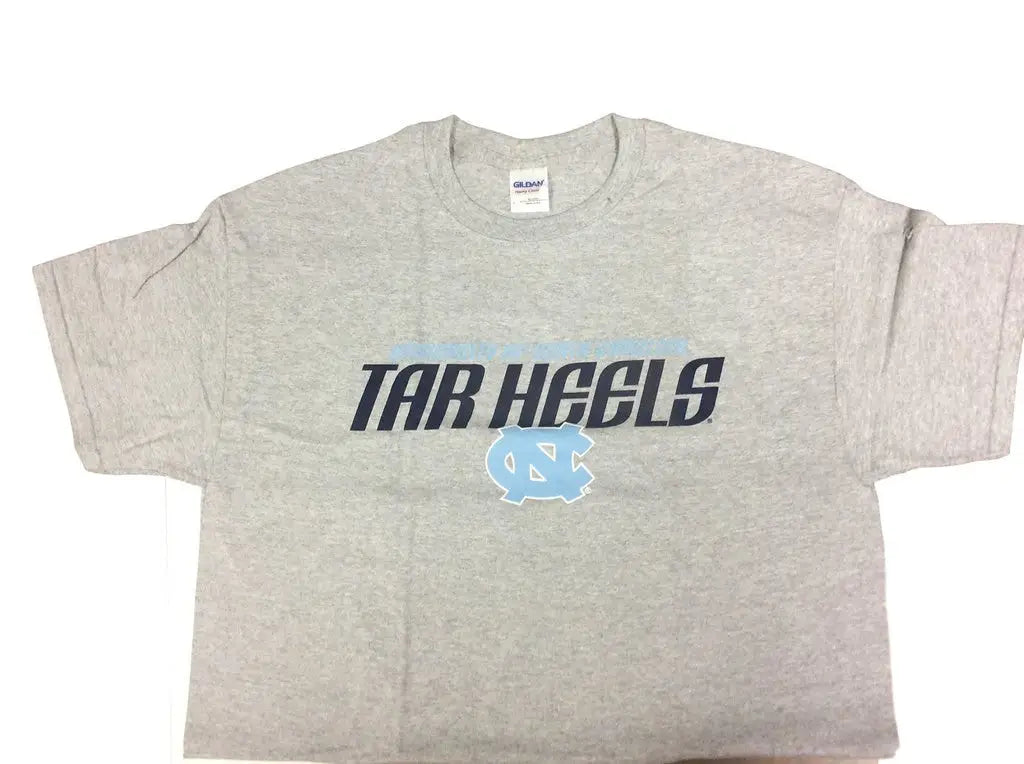 Gray UNC Tar Heels team logo t-shirt for fans of NCAA apparel and trading cards