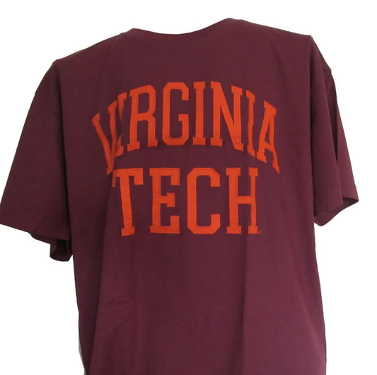 Maroon NCAA Virginia Tech Hokies t-shirt with orange letters, perfect for sports fans