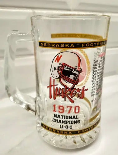 Nebraska Huskers Football 1970 National Champions Glass Mug Beer Stein Devaney