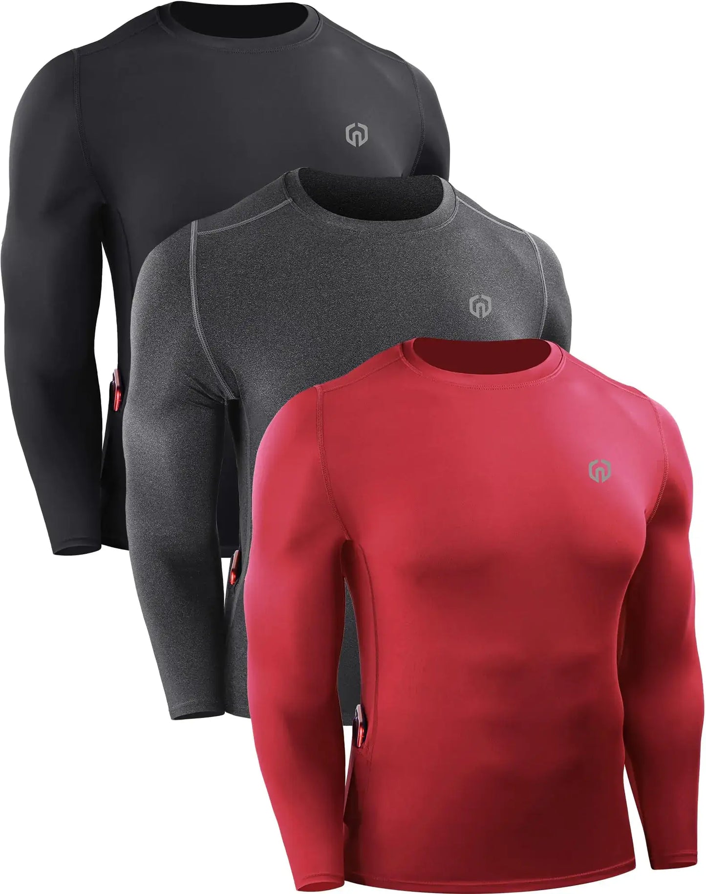 Three long-sleeve athletic compression shirts from NELEUS Men’s 3 Pack with pocket