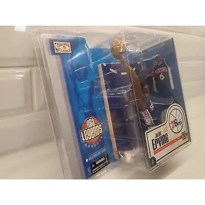 Action figure of Julius Erving in blue jersey in packaging from the NBA McFarlane Legends series