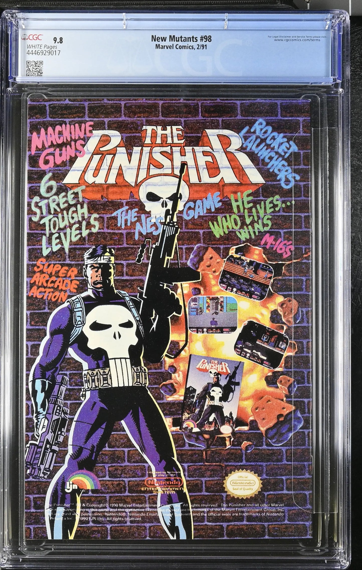 Graded CGC copy of The Punisher NES game with iconic skull logo on brick wall