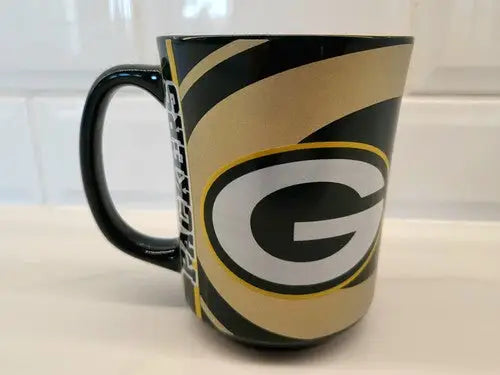 Green Bay Packers ceramic coffee mug featuring team logo and green gold colors