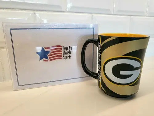 Green Bay Packers ceramic coffee mug with Green/Gold logo, licensed NFL merchandise