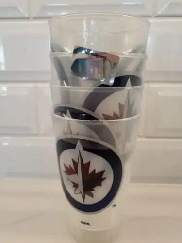 Stack of Winnipeg Jets glasses from Toronto Maple Leafs Plastic Logo’d Cups