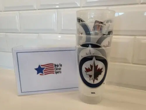 Stack of Toronto Maple Leafs glasses in NEW NHL officially licensed cups design