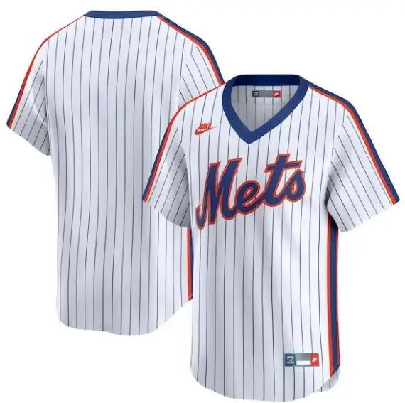 White pinstripe New York Mets Nike Cooperstown Collection baseball jersey