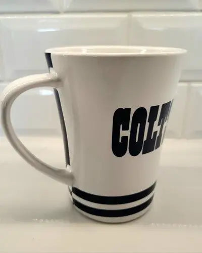 White striped coffee mug featuring Baltimore Colts logo by Boelter Brands