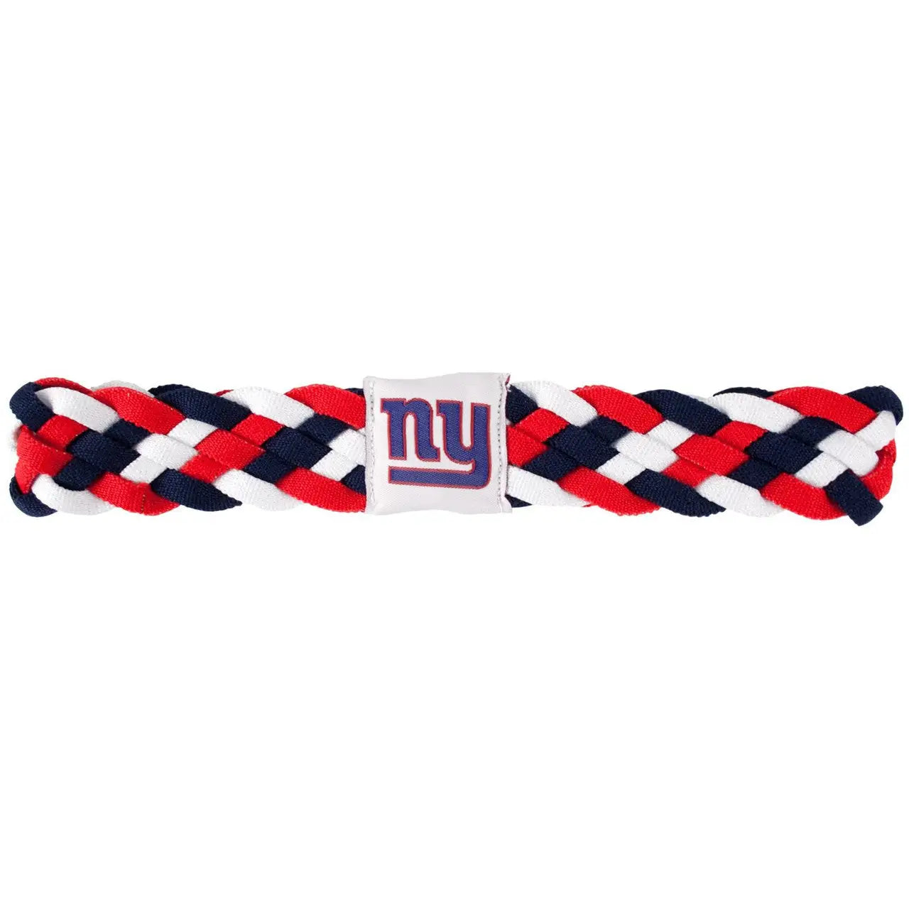 Braided headband featuring New York Giants logo in team colors of red, white, and blue