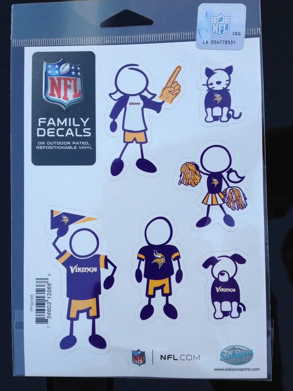 Minnesota Vikings family car decals featuring team colors and stick figure characters