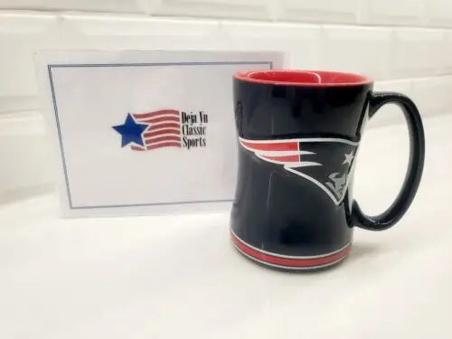 NFL New England Patriots blue logo sculpted mug officially licensed for Patriots fans