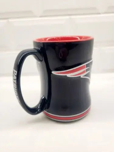 Black Patriots sculpted mug featuring official NFL New England Patriots logo