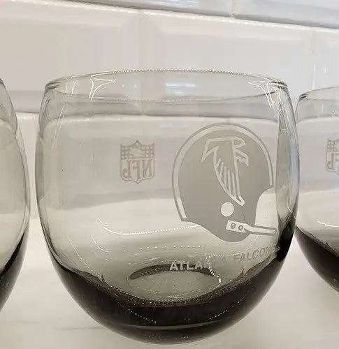 Gray Atlanta Falcons vintage smokey Rolly Polly glass in rare 4-set mint condition