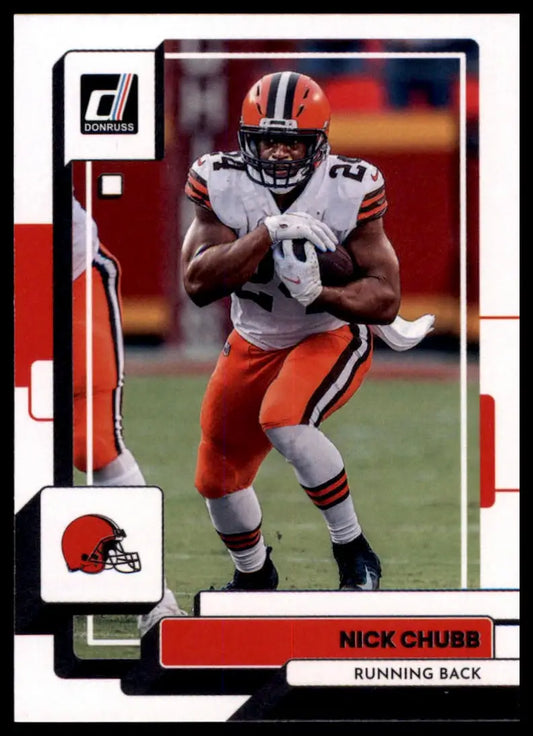 Nick Chubb football card from 2022 Donruss series showcasing Cleveland Browns star