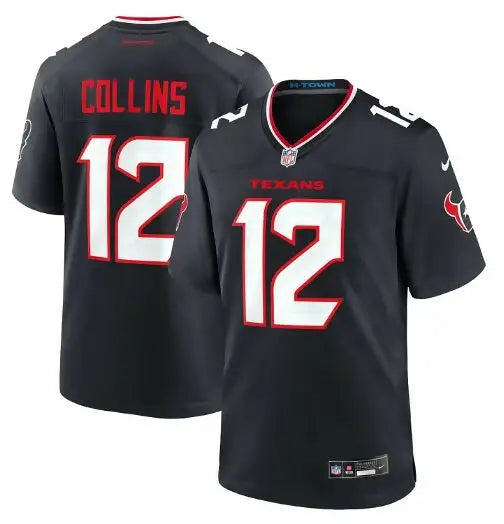 Black Houston Texans Nico Collins Nike Alternate Game Jersey with number 12 and COLLINS name