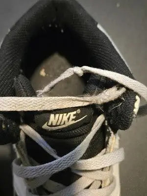 Nike Court Vision Mid black and white athletic shoe with gray laces in good condition