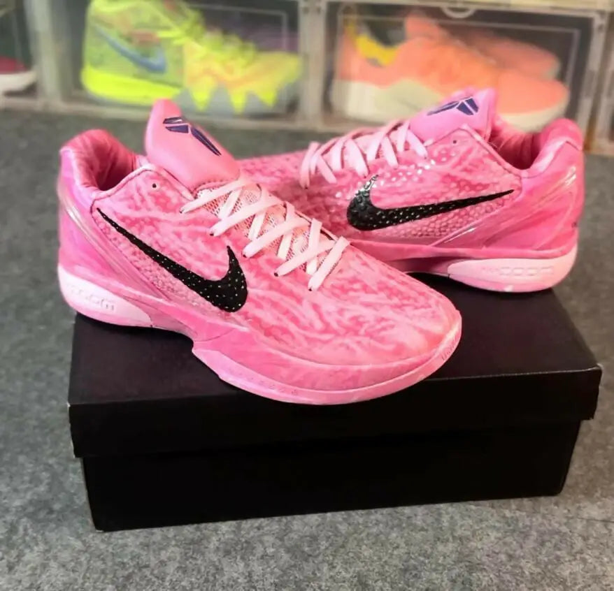 Pink and black Nike Kobe 6 Strawberry Milk basketball shoes with fast shipping options